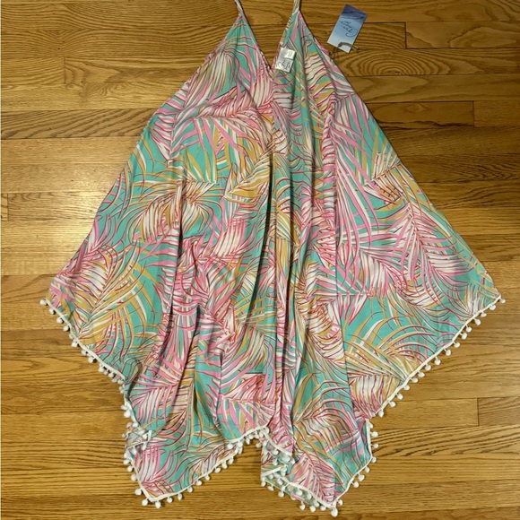 NWT Goa Beachwear By Japna Multicolor Tropical Palm Handkercheif Dress Size L - Picture 4 of 5